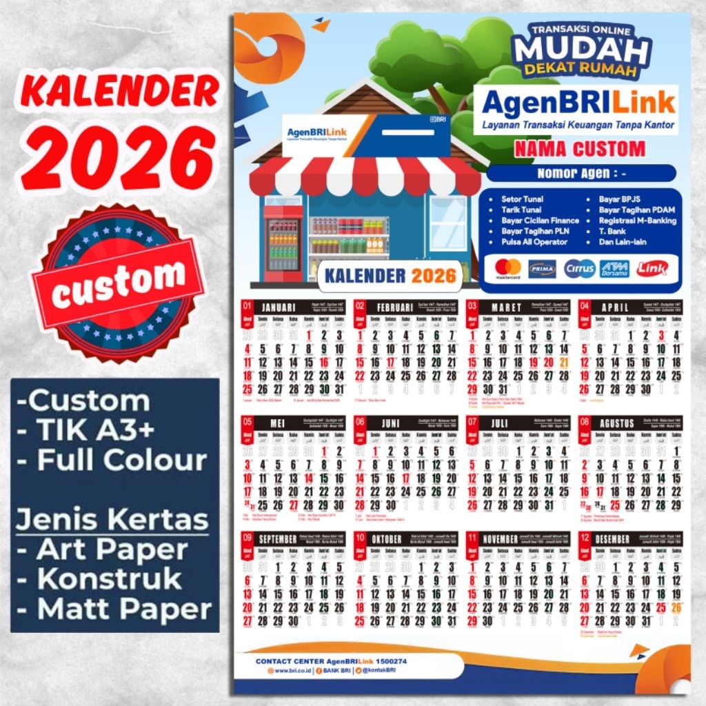 Cetak Printinh Kalender Custom Tahun 2026 Cetak Kalender A3+ Art Karton Art Paper