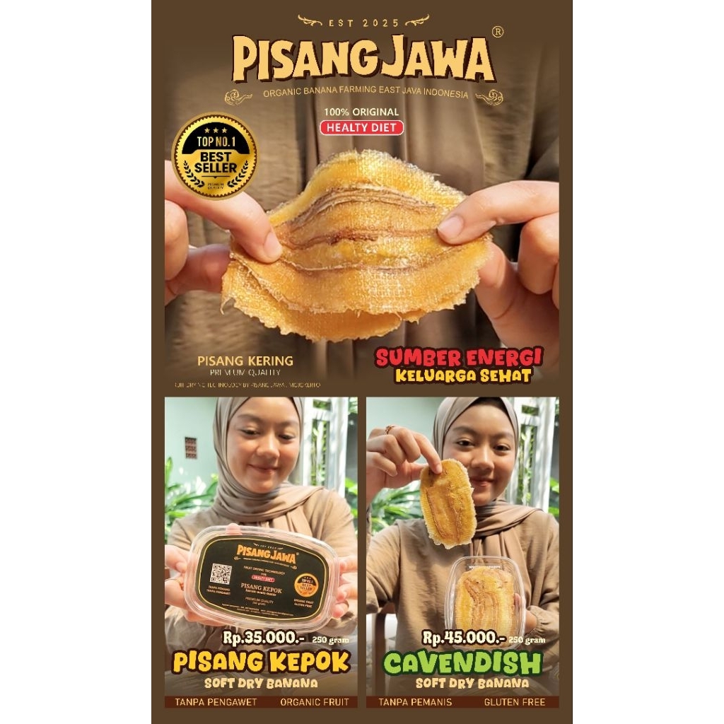 

Pisang Kering 2 Varian, 250 gram, Cavendish Kering, Pisang Kepok Kering