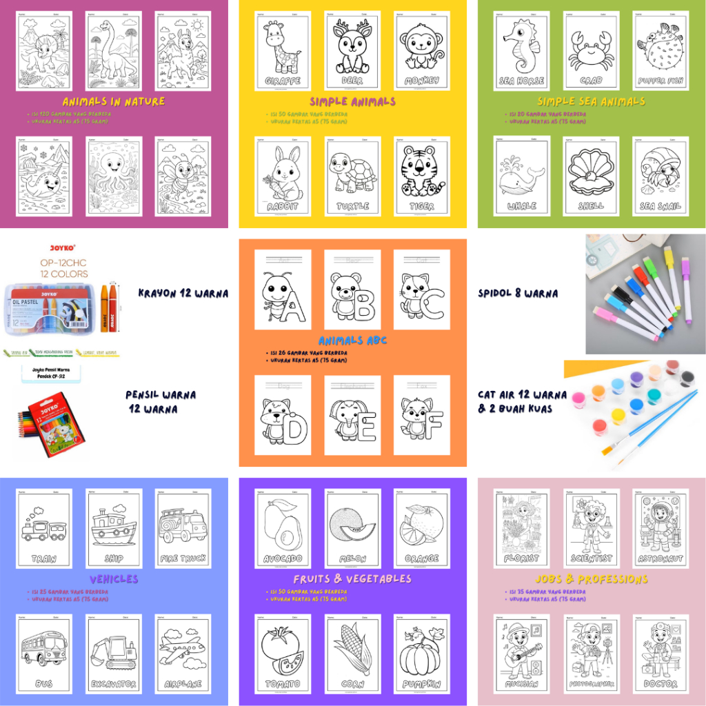 

[BUNDLING] LEMBAR MEWARNAI + ALAT MEWARNAI
