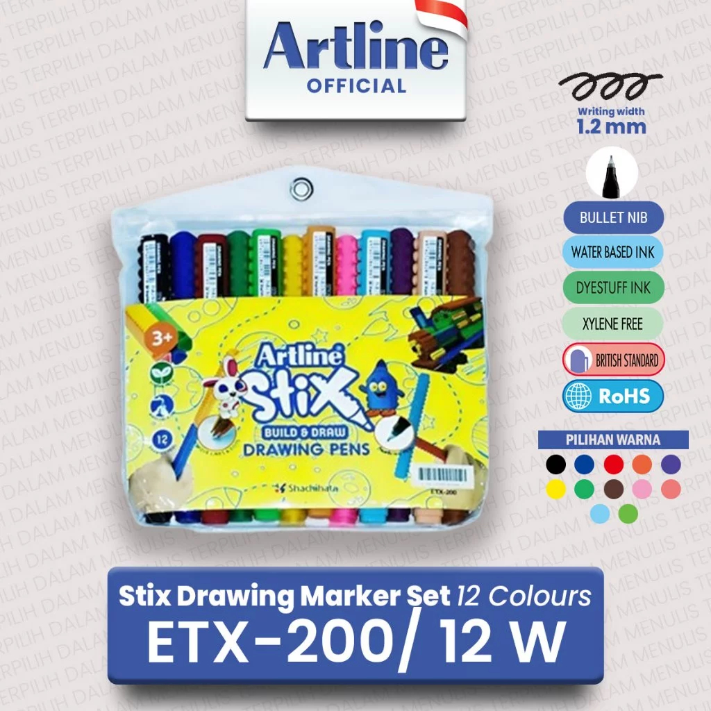 

(LIVE) ARTLINE STIX Spidol Drawing Pen Pulpen Gambar Tulis Set 12 Warna ETX-200/12W