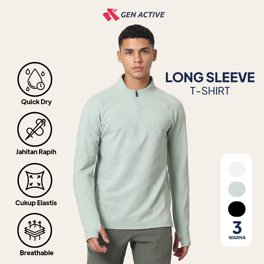 Gen Active Kaos Active Lengan Panjang Pria Active Wear Baju Olaharga Gym Training Outdoor Cowok