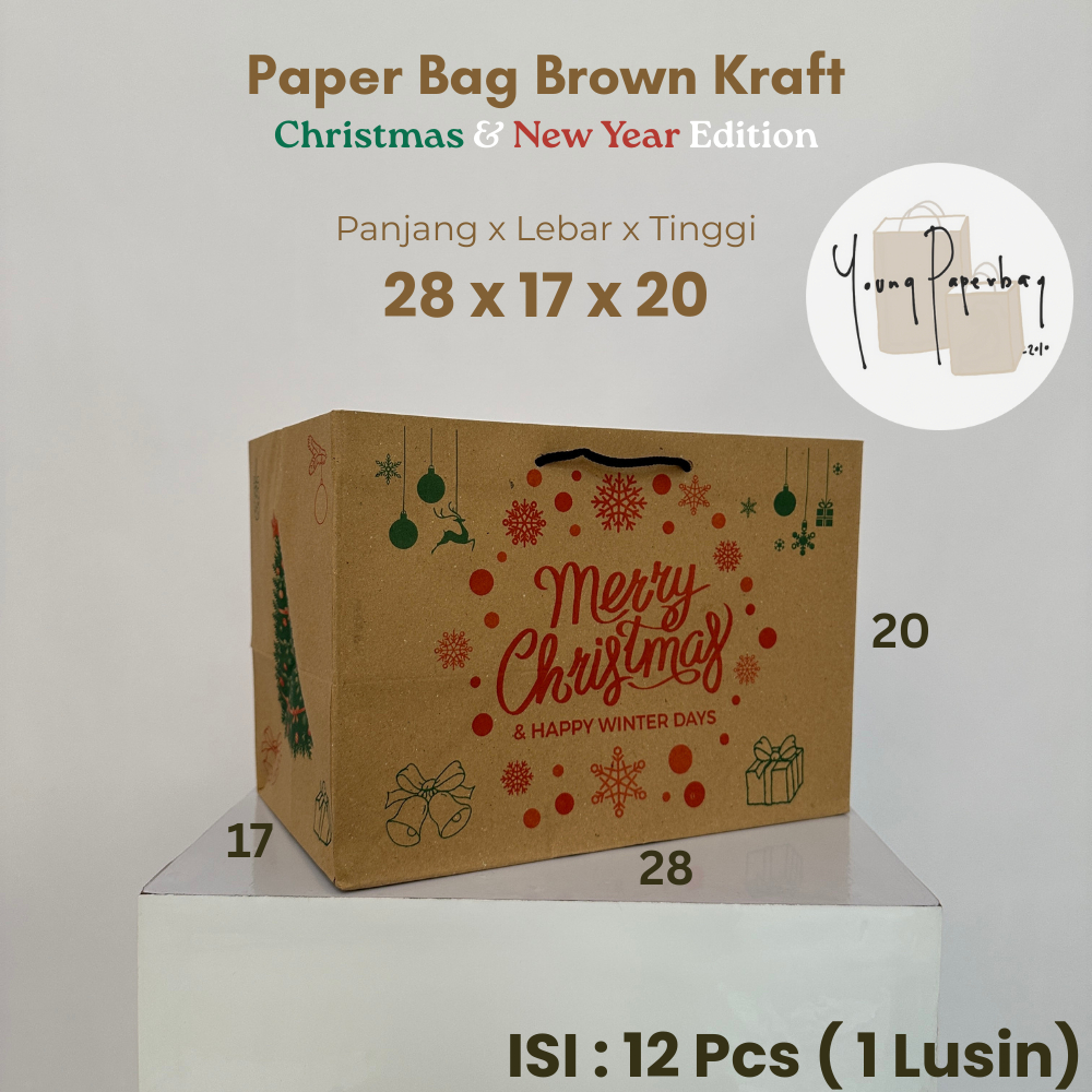 

Paper Bag Brown Kraft Edisi Natal & Tahun Baru Uk. 28 x 17 x 20