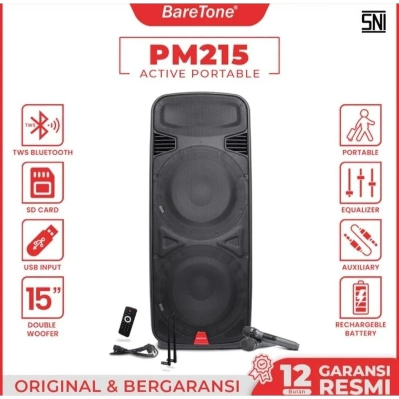 SPEAKER PORTABLE BARETONE PM215/BARETONE PM215 15INCH DOUBLE 1000WATT ORIGINAL