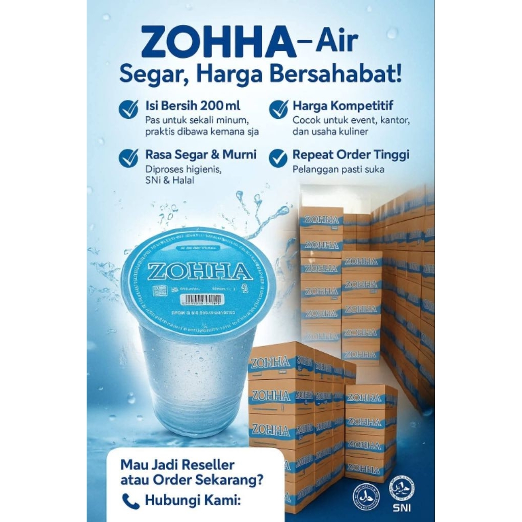 

Air Minum Dalam Kemasan | Air Mineral ZOHHA CUP 200ml | 1 Dus/Carton isi 48 Cup (AMDK)