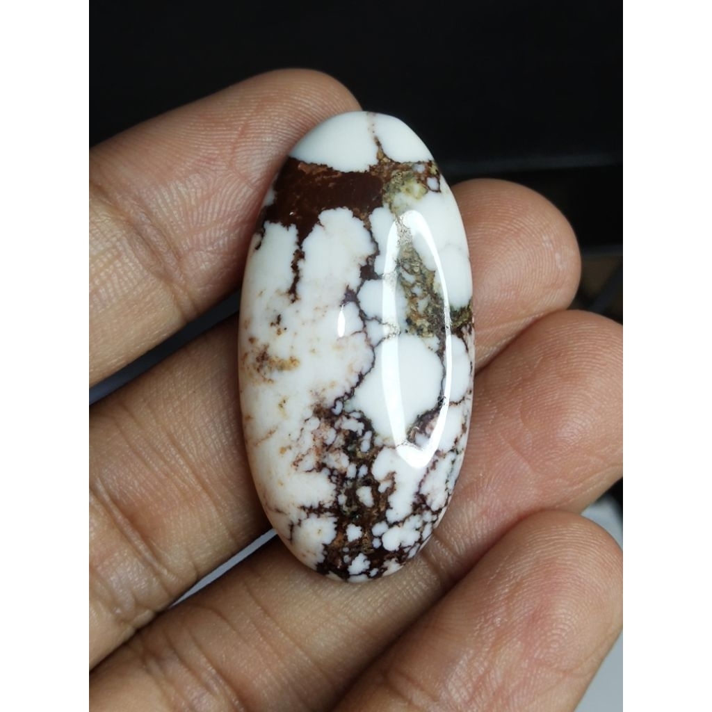 Natural Pirus Putih Urat 39 x 19.5 x 4 mm 34.45 Ct Jumbo Oval Cabochon Asli Unik Code 1962