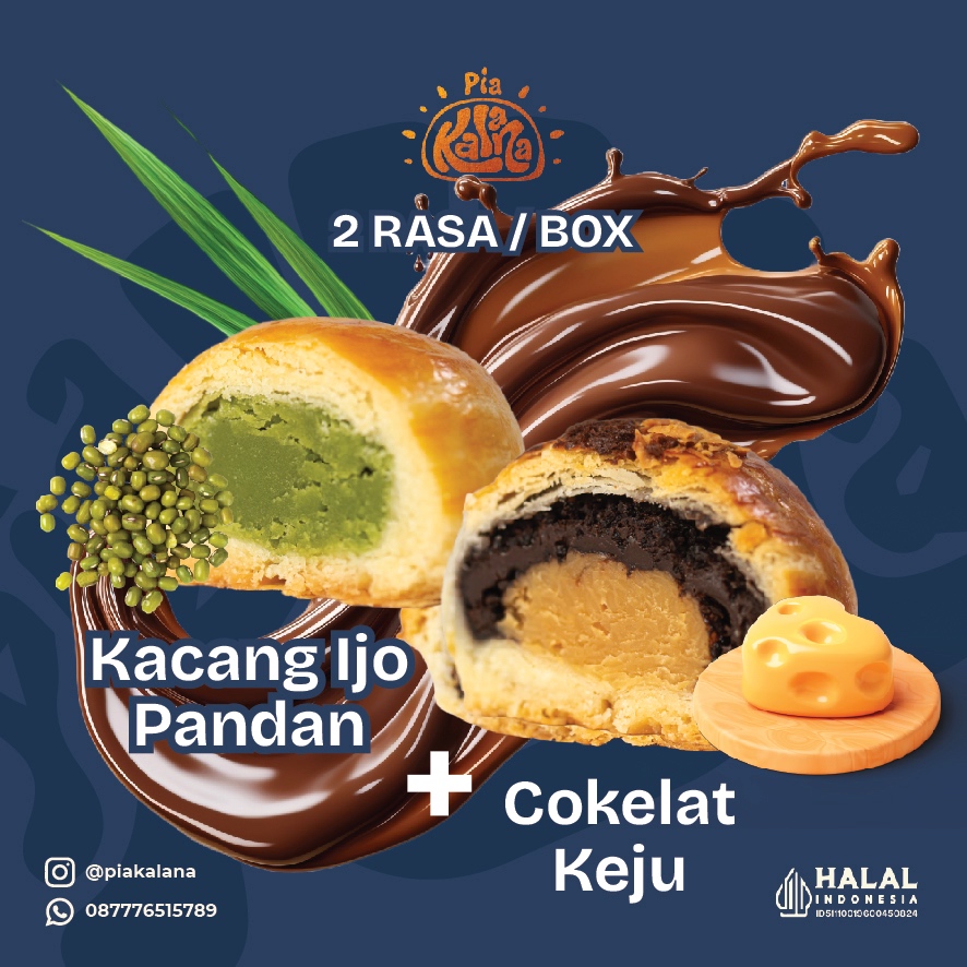 

Pia Kalana Khas Bali - 2 Rasa (Kacang Ijo Pandan dan Cokelat Keju) isi 8 pcs / box