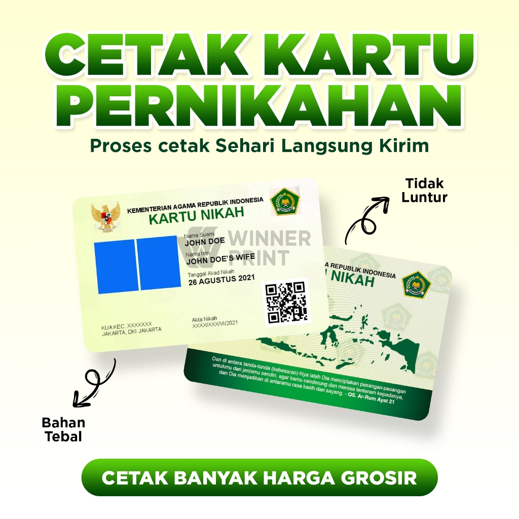 

Cetak Id card kartu Nikah bisa satuan 1 sisi / 2 sisi | Winner Print