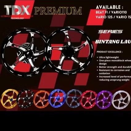 VELG TDX RACING VX MOTOR :BEAT KARBU, BEAT FI, VARIO KARBU, VARIO 110,VARIO 125,VARIO 150 Ukuran (Ri