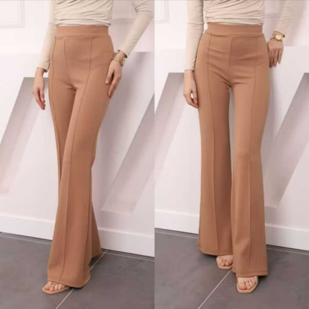 Celana Fit Flare Pants - Highwaist Flare Pants Cubit - Highwaist Kulot Cutbray Scuba Wanita / Celana