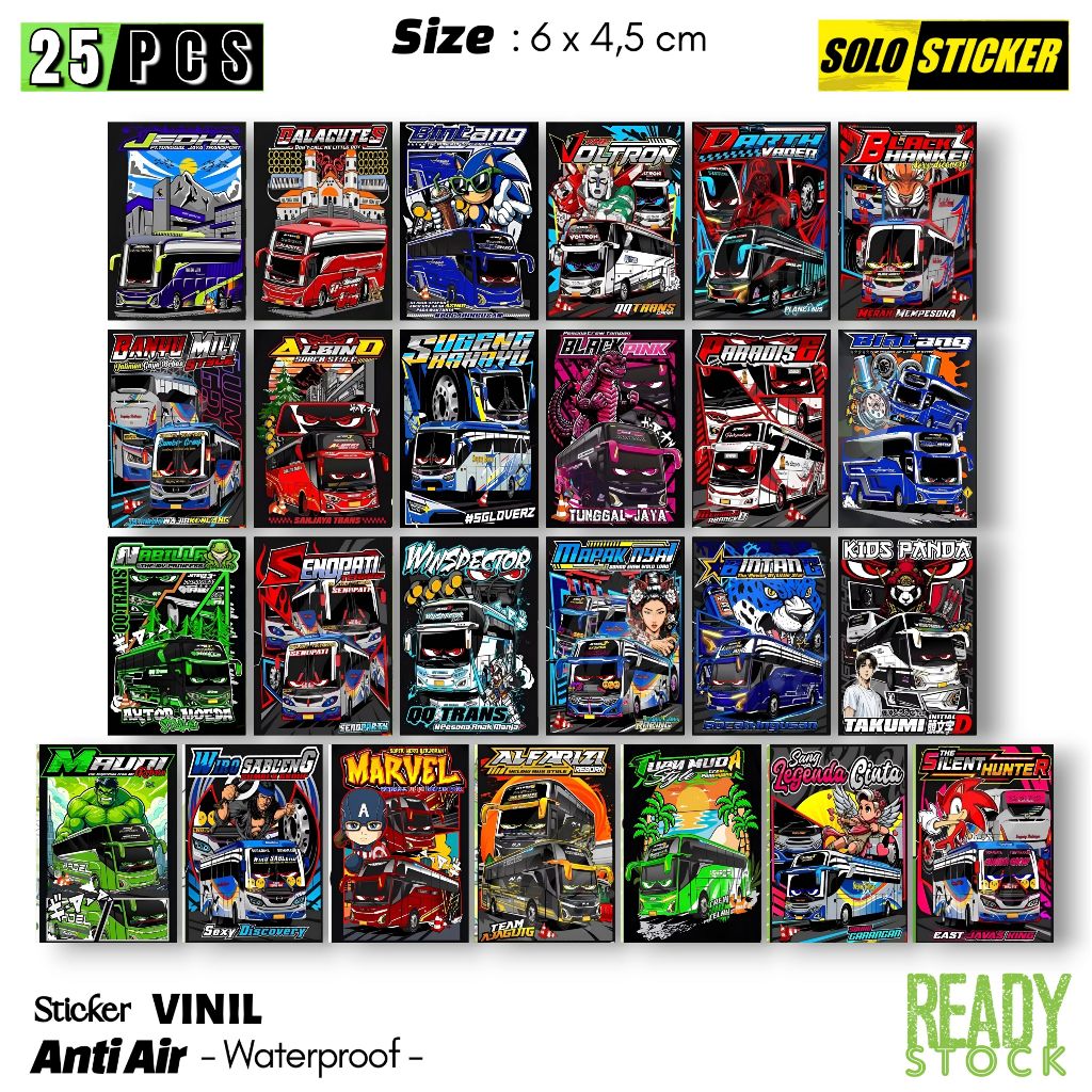 

Paket 25 pcs Stiker Bus Mania Telolet Basuri Anti Air, Sudah Dipotong