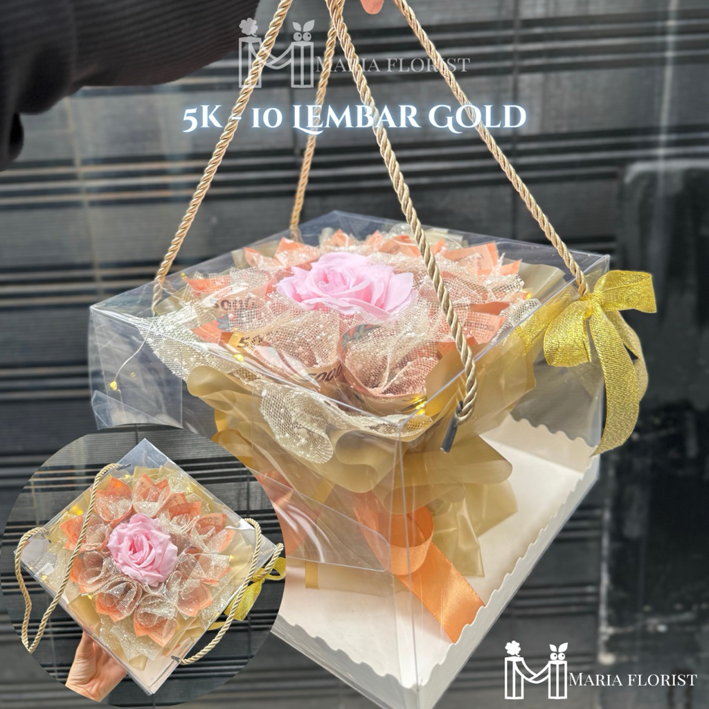 Buket uang asli MARIA - Money Cake Box - Buket Uang Kotak wedding, birthday, valentine, lamaran, ann