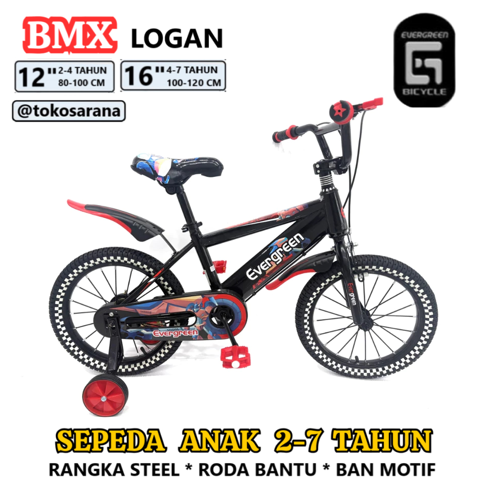 Sepeda Evergreen EG1637 Logan BMX 4-7 Tahun 16 Inci Steel Caliper Tromol Oversize Headset Bike