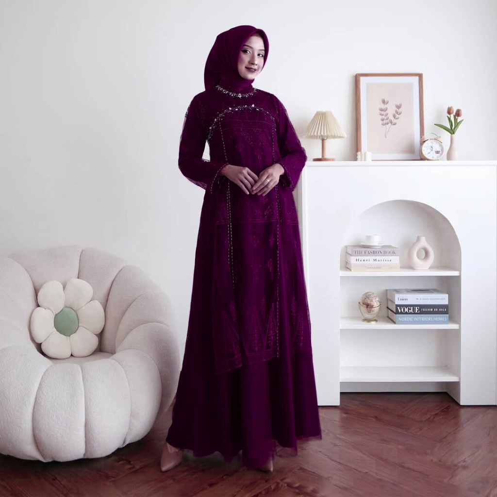 Kiukiu Aruna Dress - Gamis Brukat Tile simpek - Dress Muslimah Brukat - Baju Pesta Kondangan