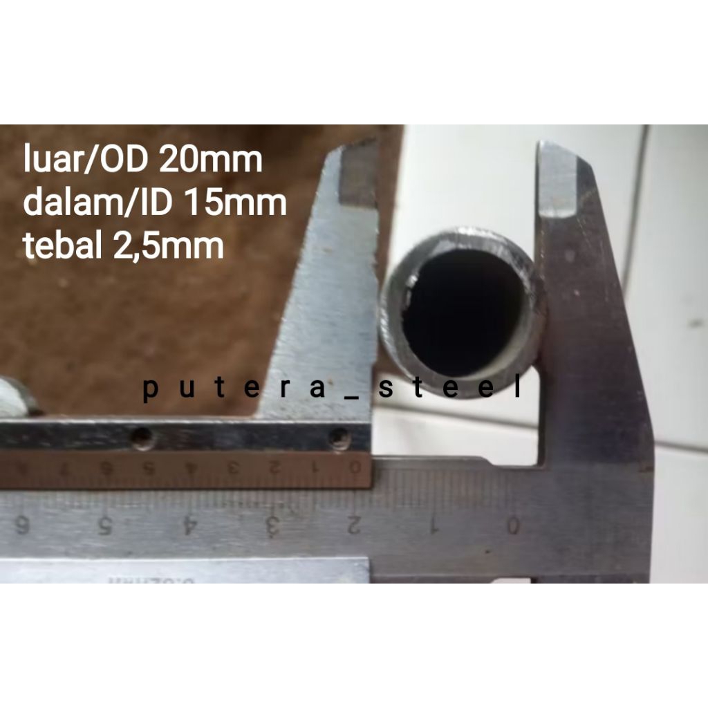 pipa besi seamles luar/OD 20mm dalam/ID 15mm tebal 2,5mm ukuran 10-100cm