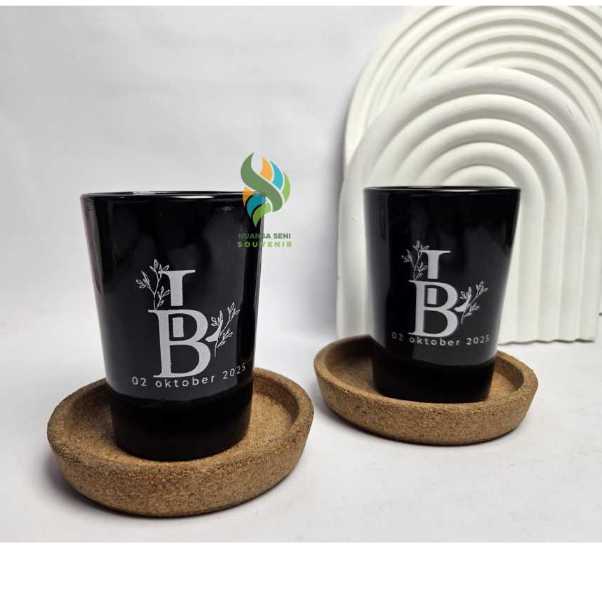 Souvenir Gelas Jamu Kaca Doff Hitam Cangkir Kopi Tumbler Mug Minum Beling Sablon