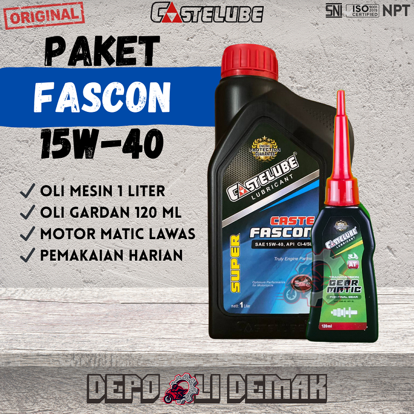 Castelube Paket Fascon 15W-40 1 Liter + Gear Matic [oli gardan, oli mesin, oli motor untuk matic]