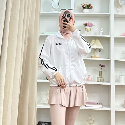 HRL ALFAN - Jaket Olahraga Jogging Wanita Jumbo - Jaket Parasut Tanpa Kupluk