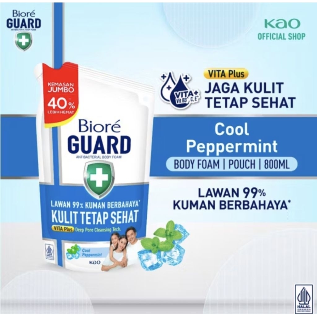 Biore Guard Cool Peppermint / Energetic Cool Isi Ulang 800ml single pack (AD's Shop) Sabun mandi cai
