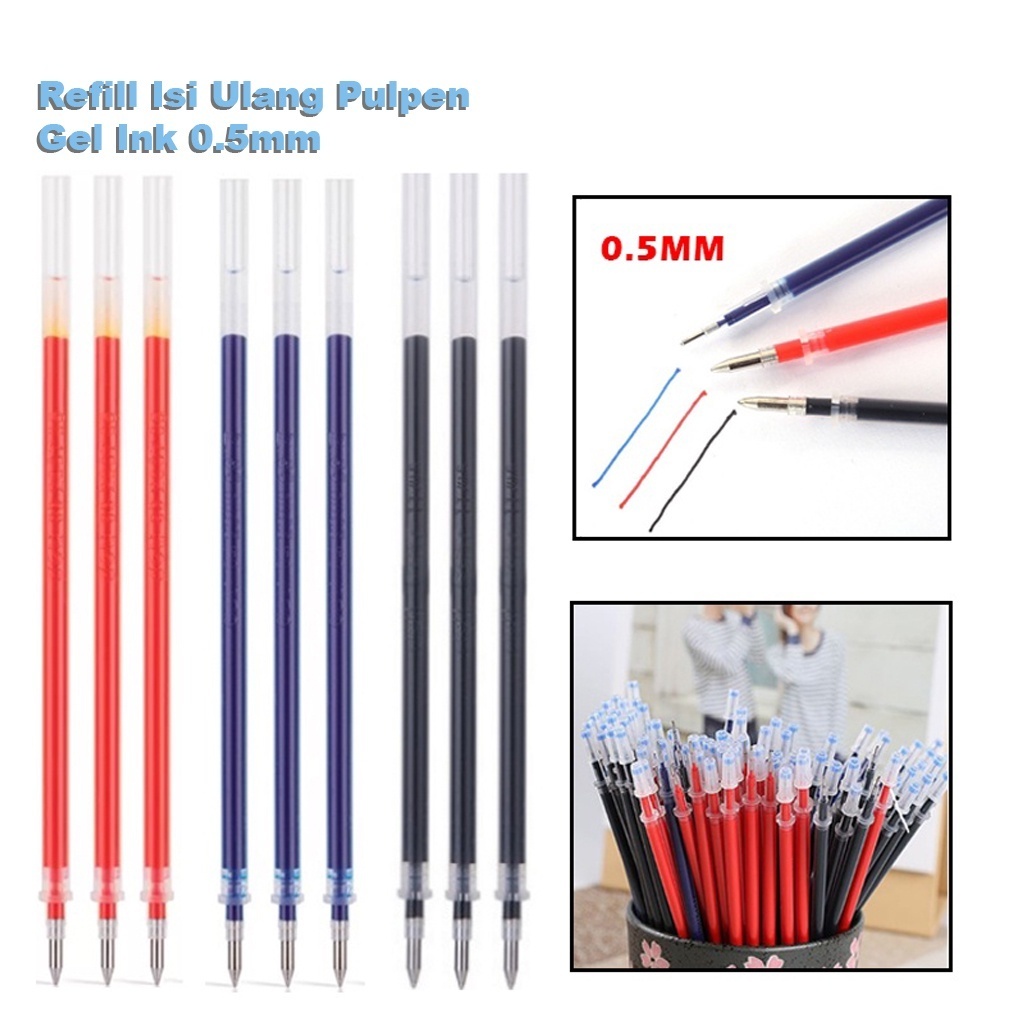 

(100 PCS) Alat Tulis Sekolah Refill Tinta Pulpen Hitam Biru Dan Merah Ink 0.5mm