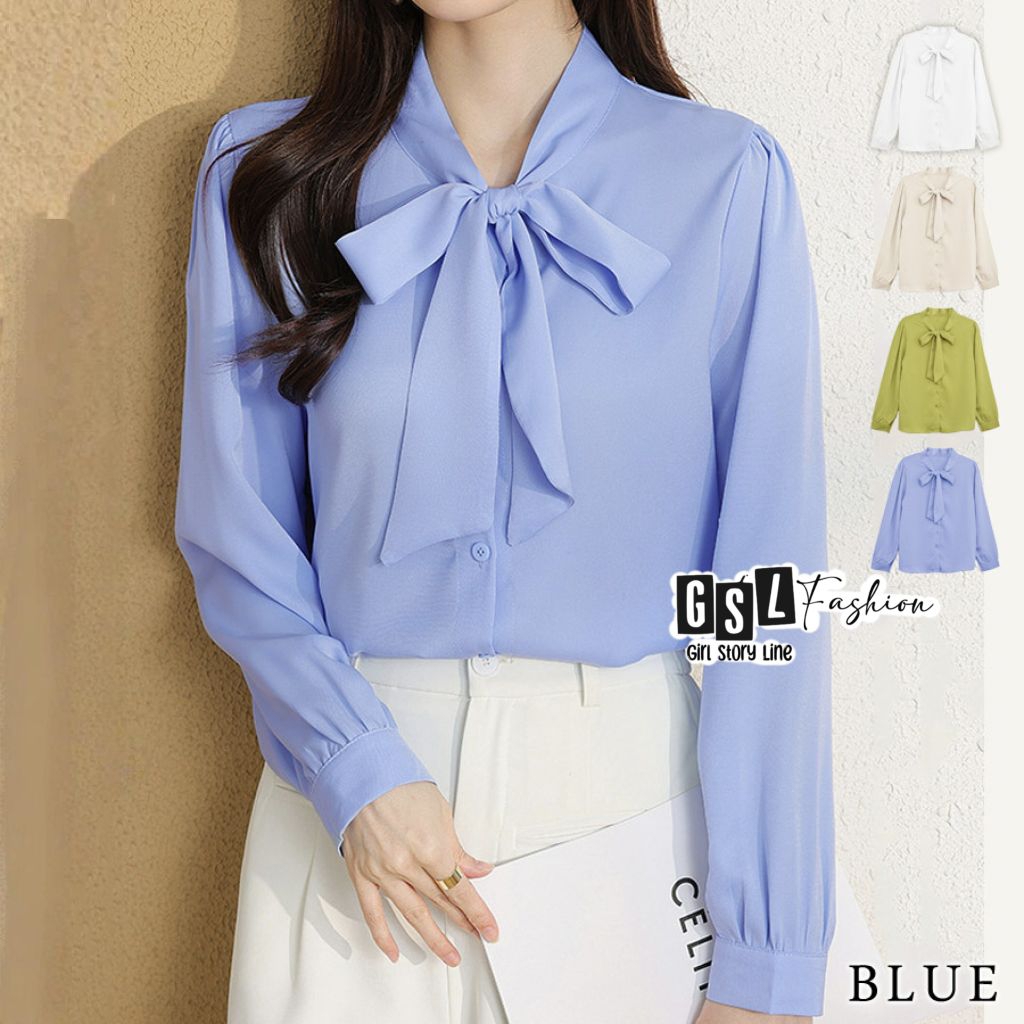 ATASAN BLOUSE YOONA WANITA SATIN POLOS LENGAN PANJANG M L XL XXL 3XL JUMBO ATASAN BESAR BIGSIZE