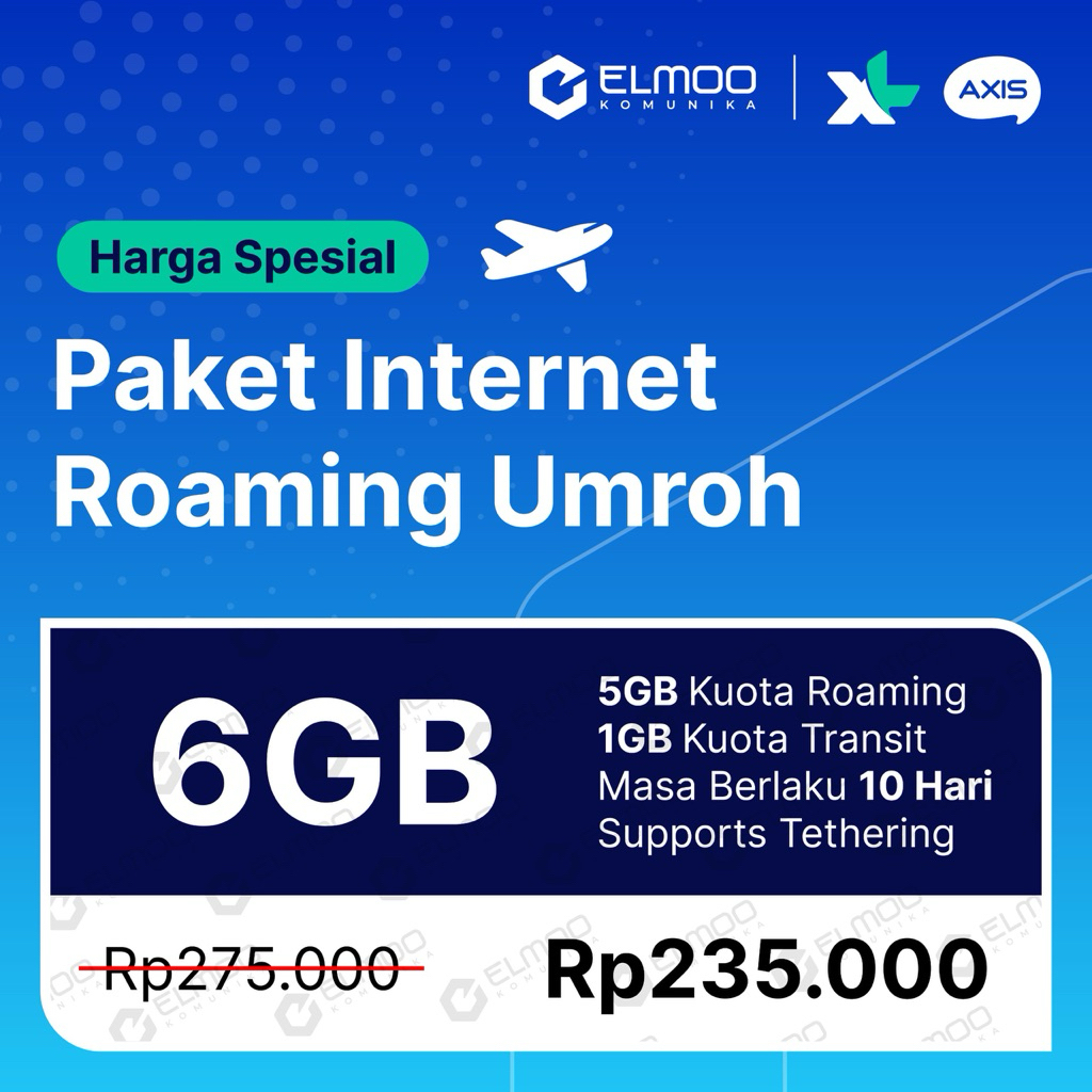 Paket Internet Roaming Umroh XL/Axis Kuota 6GB Masa Aktif 10 Hari