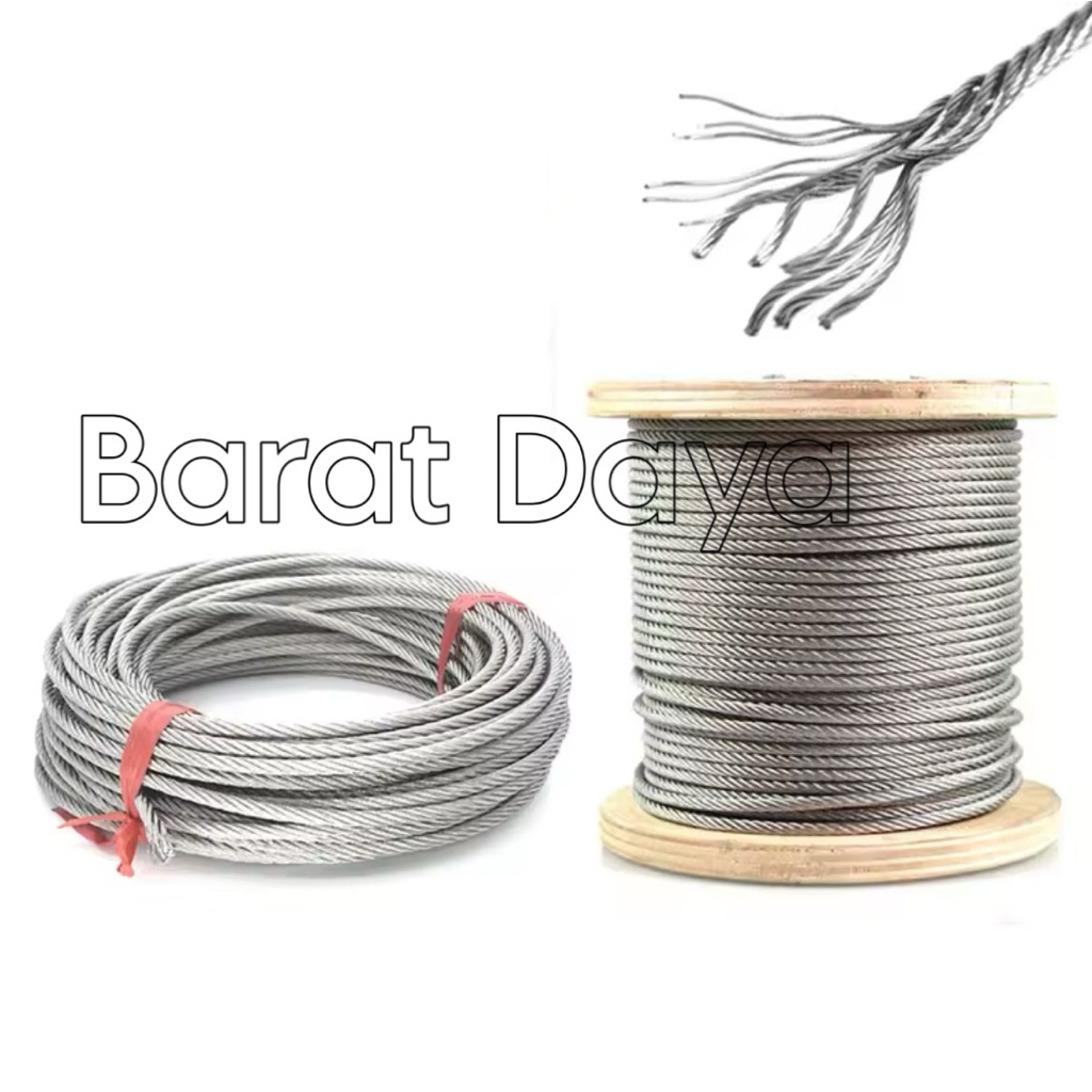 Tali Sling / Kawat Seling / Kabel Seling Full Baja 2mm 3mm 4mm 5mm 6mm 8mm 10mm 12mm