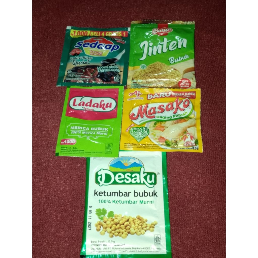 

Kecap Sedaap+Masako+Ketumbar Bubuk+Jinten Bubuk 5 gram+Ladaku Paket 4T (TRB181)