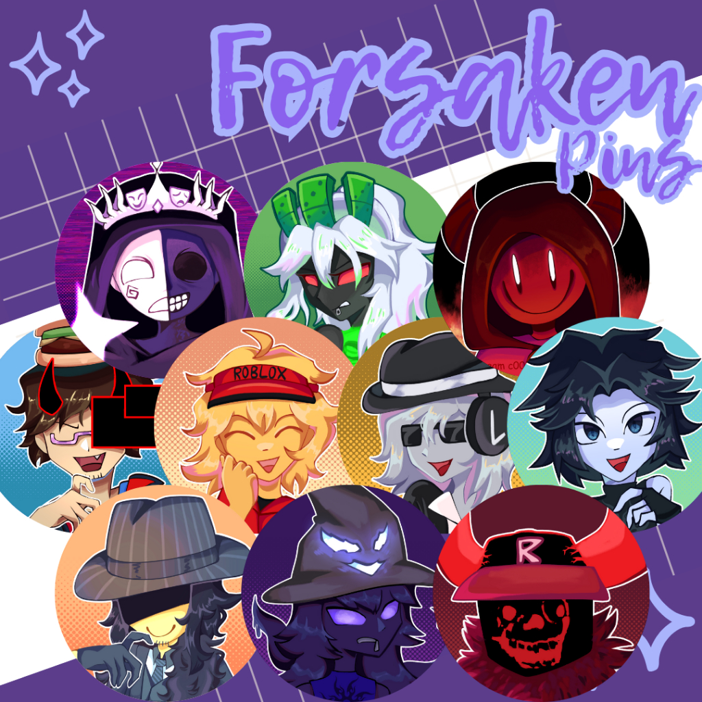Fanmerch button pin forsaken (noli, coolkid, mafioso, 1x, chance, elliot, twotime, 7n7, 666, azure)