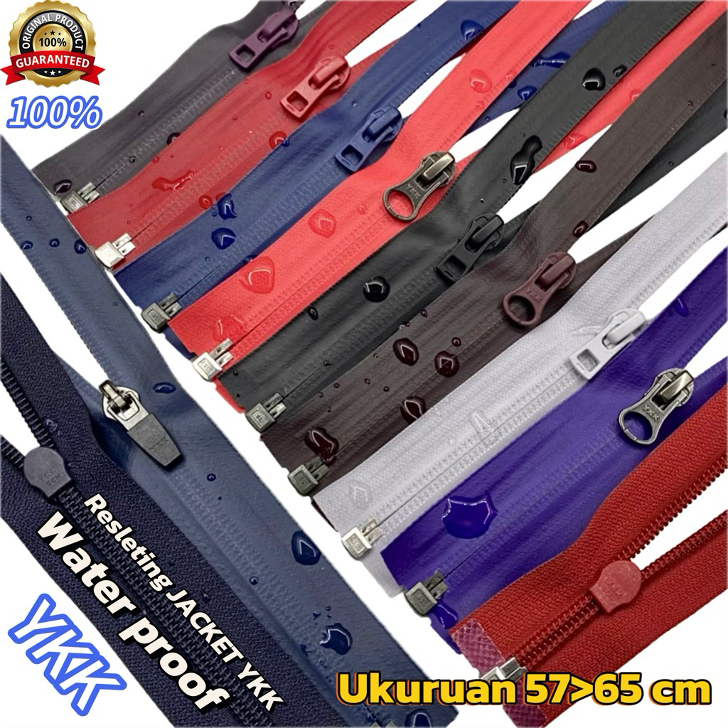 per pcs resleting jacket 100% YKK WATERPROOF koil no 5 ukuran 57>65 cm