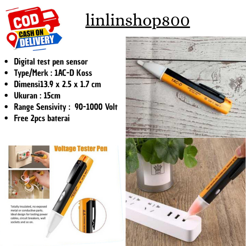 KOSS Digital Test Pen  Tespen Digital 1AC-D 1000 Volt Tespen Sensor Bunyi Pendeteksi Arus Listrik Ka