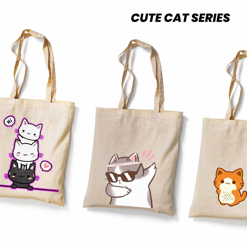 Tote Bag Kucing Lucu Cute Tas Sekolah Simple Resleting