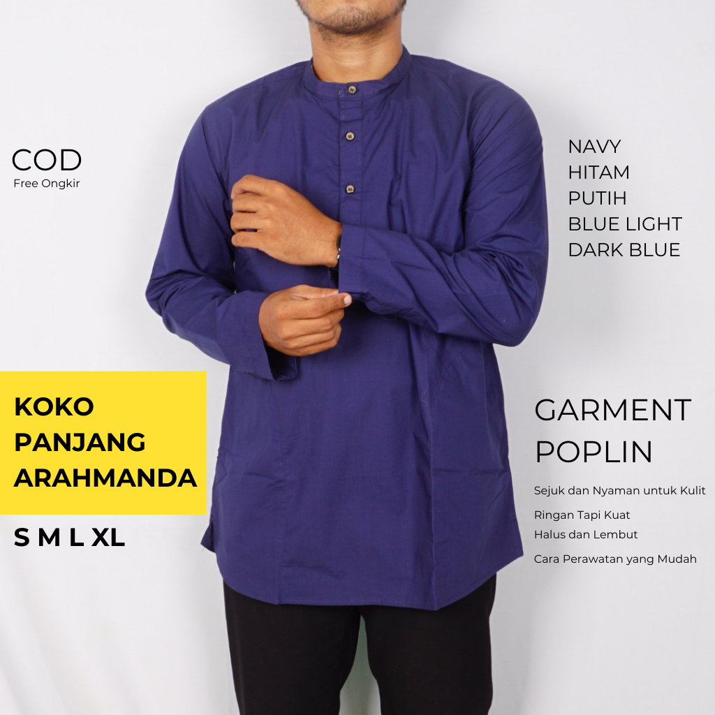 Baju Koko Pria Lengan Panjang Arahmanda Cotton Poplin Premium | Elegan, Nyaman, Adem Tahan Lama S-XL