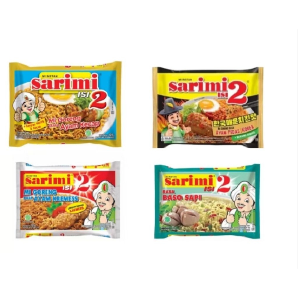

Sarimi mie Isi 2 Rasa Ayam pedas Korea / Ayam Kremes / Bakso Sapi / Ayam Kecap