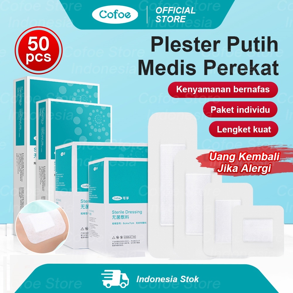 50pcs Cofoe Plester Putih Medis Perekat Perban Untuk Luka Pasca Operasi Sesar Sterille Dressing