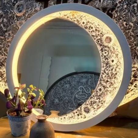 kaca cermin aesthetic motif bulan hiasan lampu dinding