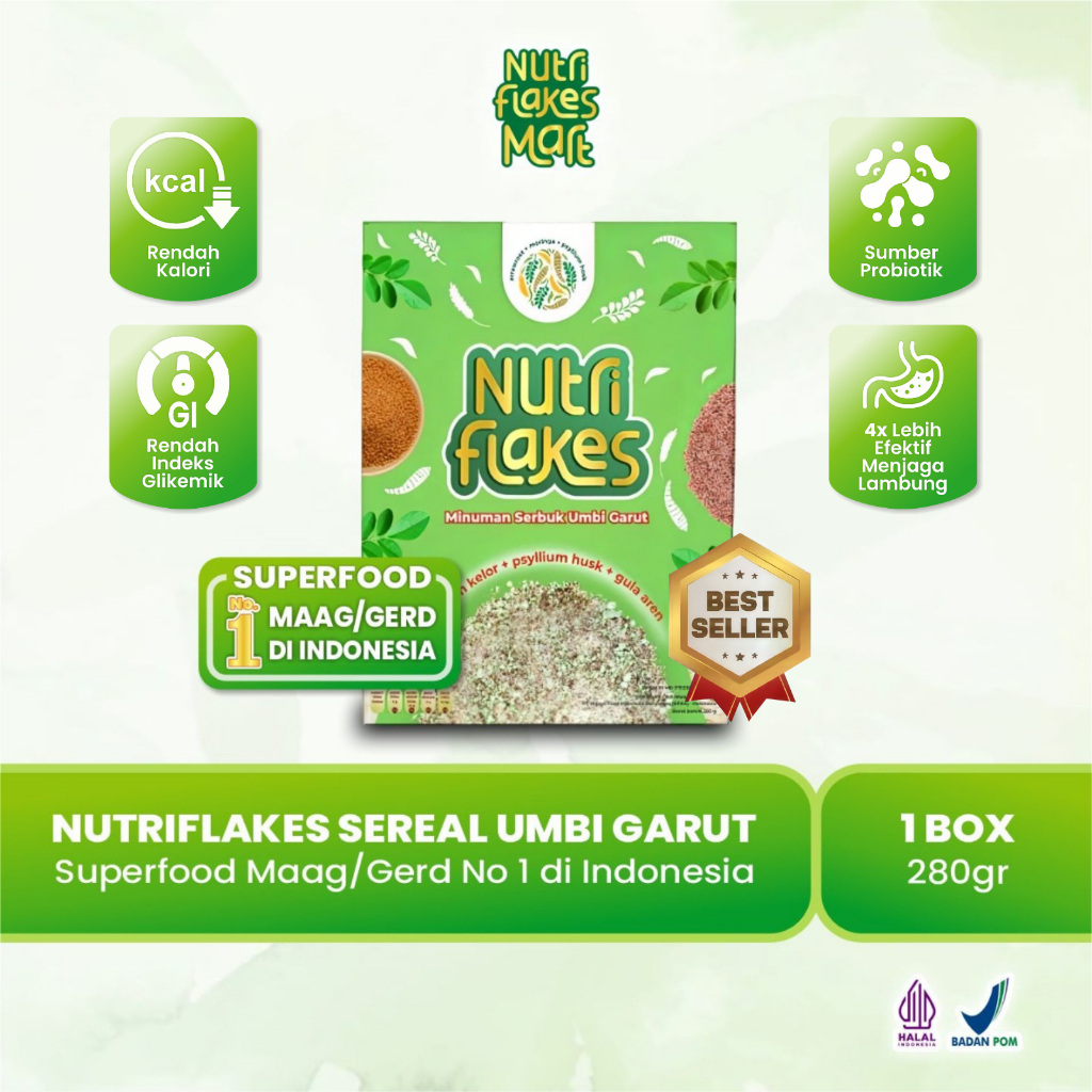 

Nutriflakes - Sereal Umbi Garut Ampuh Mengatasi Masalah Asam Lambung Lambung, Maag dan Gerd | Nutriflakes Mart