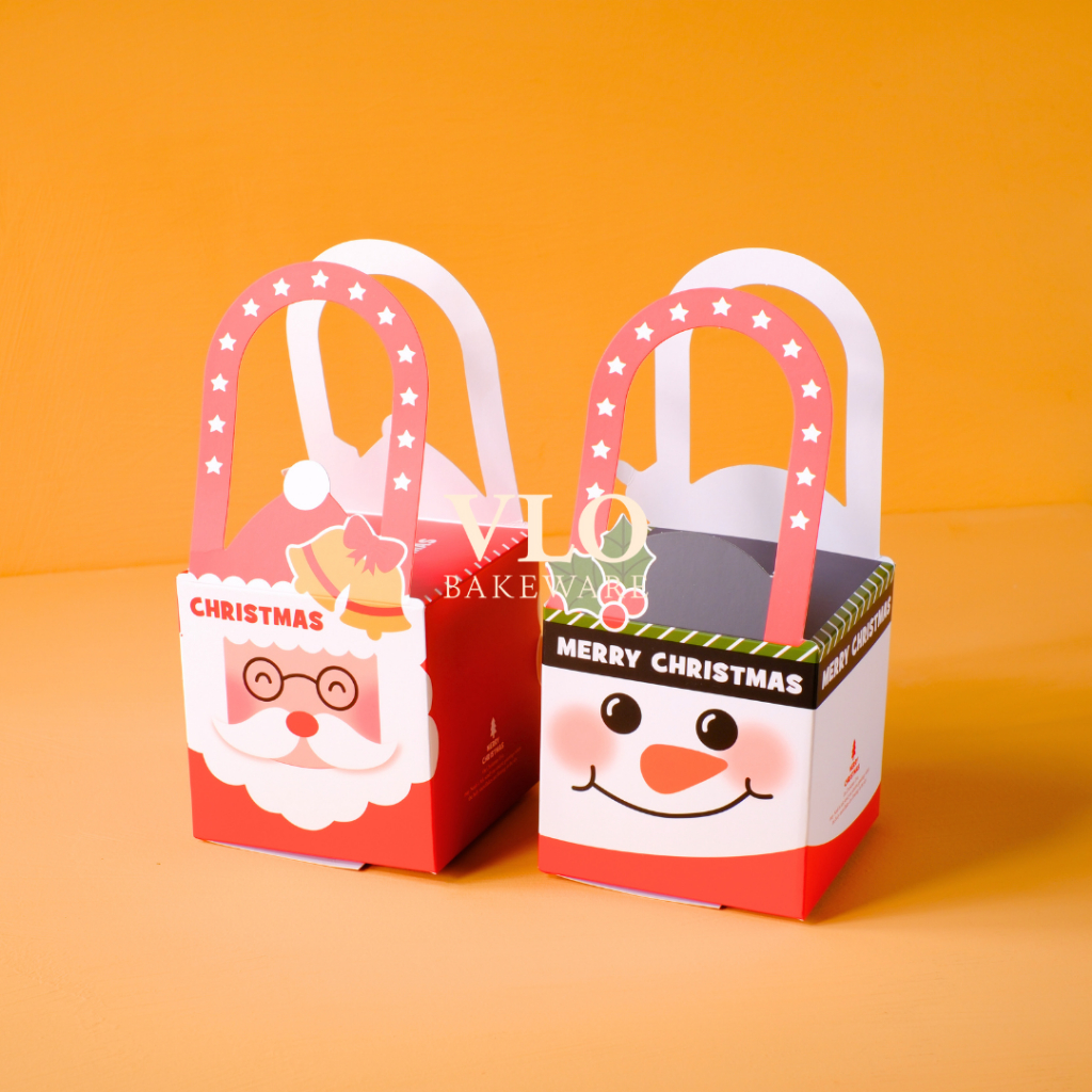 

[1 SET ISI 10 PCS] Kotak kue natal merry christmas | box kue hampers natal handle