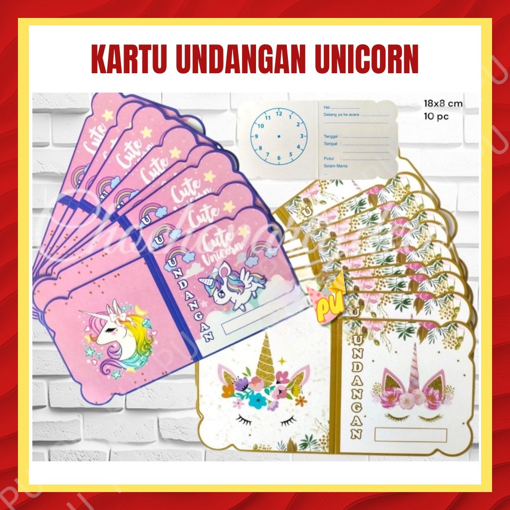 Kartu Undangan Ulang Tahun UNICORN Isi 10 / Kartu Undangan Ultah Anak Unicorn