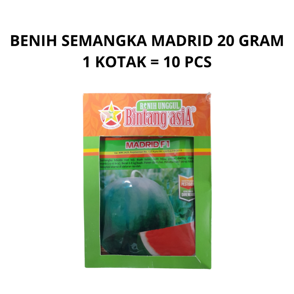 1 Kotak 20 Gram Bibit Semangka Non Biji Madrid F1