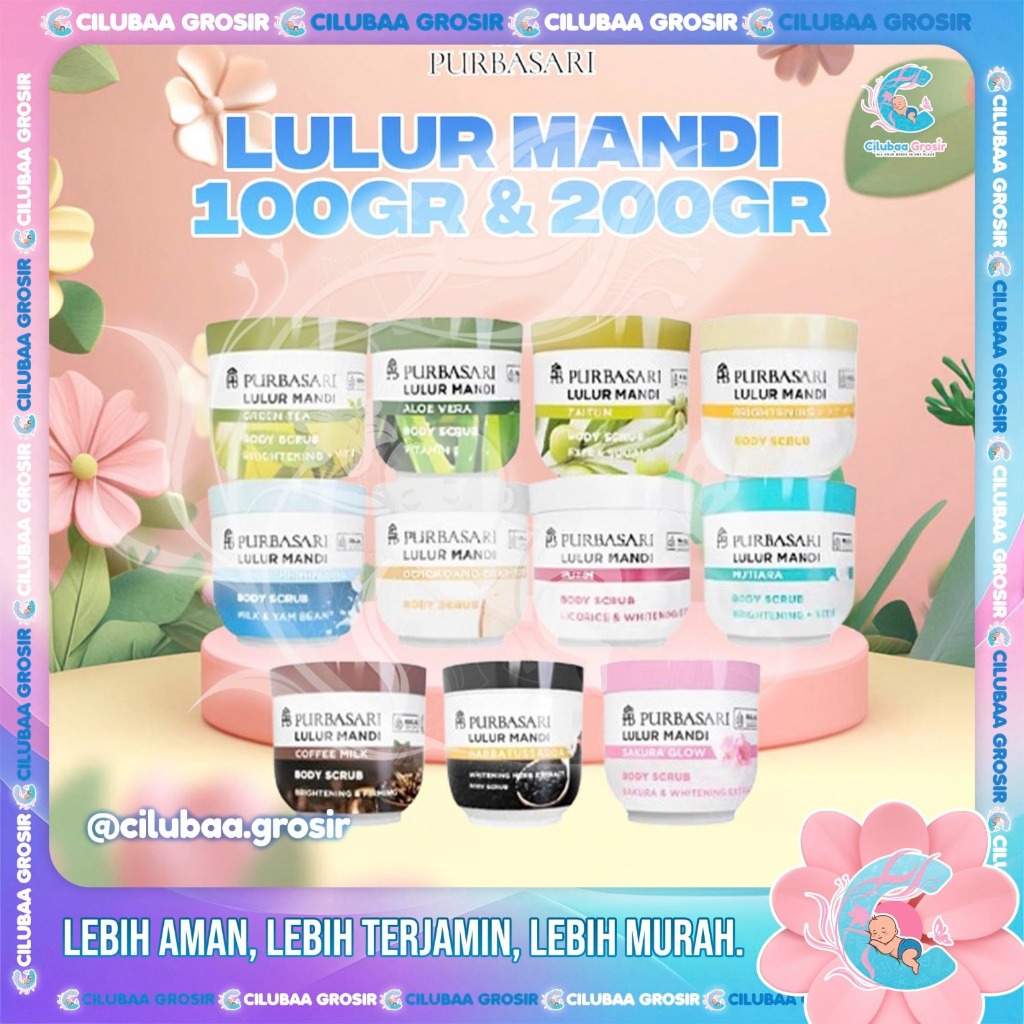 PURBASARI Lulur Mandi 100gr & 200gr Body Scrub || Bengkoang || Putih || Greentea || Brightening || Z