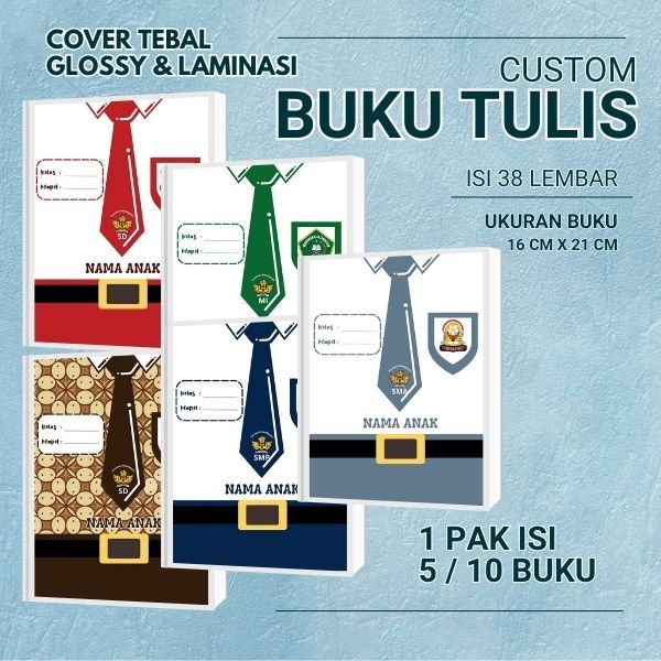 

Buku Tulis Isi 5/10 Buku | Ukuran 16 cm x 21 cm (seperti SIDU) | Cover Seragam Sekolah