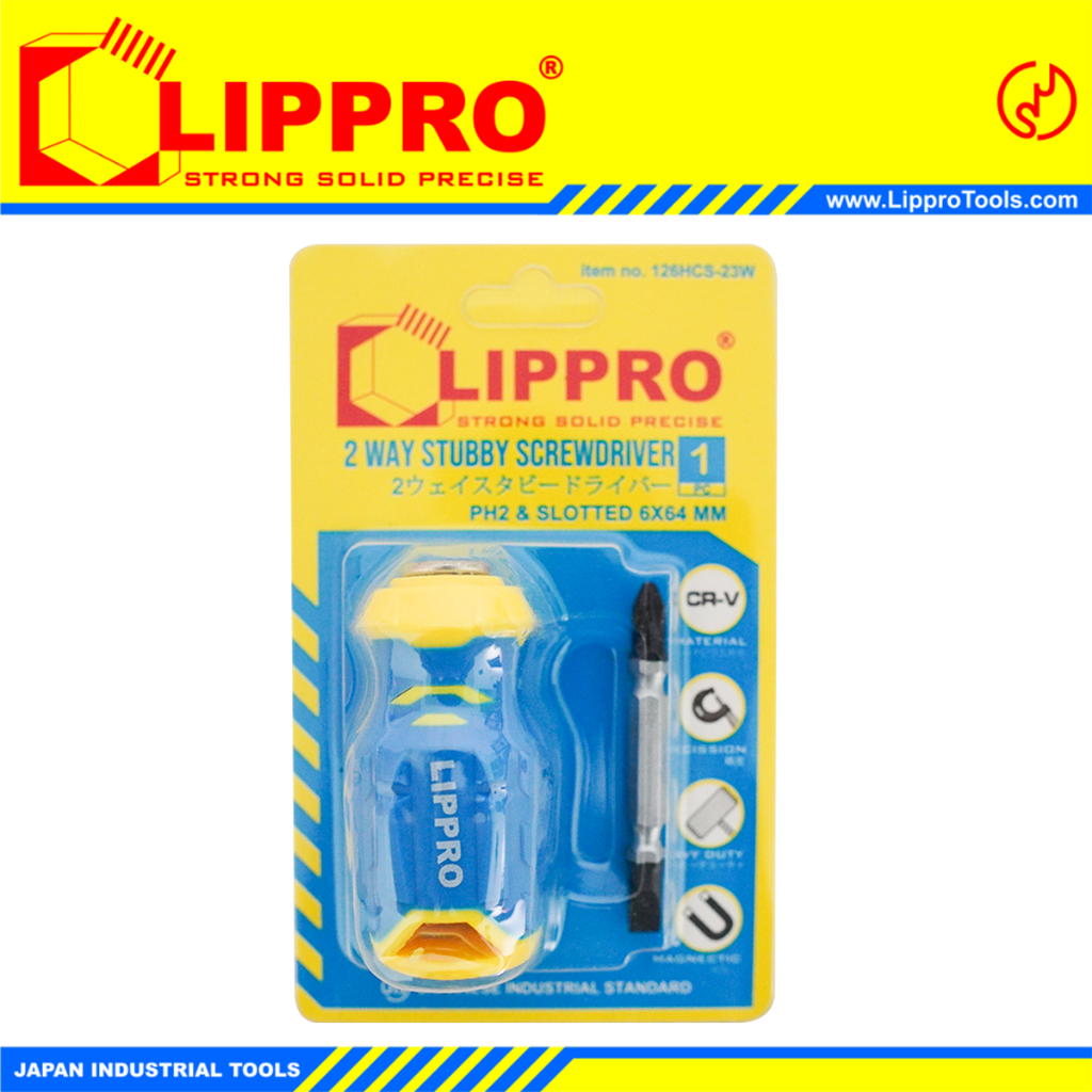 LIPPRO 126HCS-23W Obeng Cebol Plus Minus 2 Arah Stubby Screwdriver Serbaguna