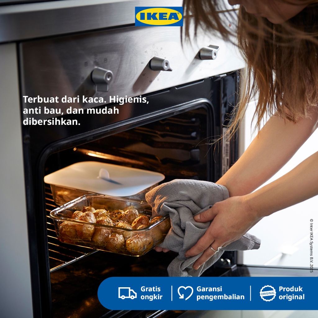 IKEA 365+ Wadah Makanan / Kotak Makan Persegi Panjang Bahan Kaca Dengan Penutup  Plastik 1L