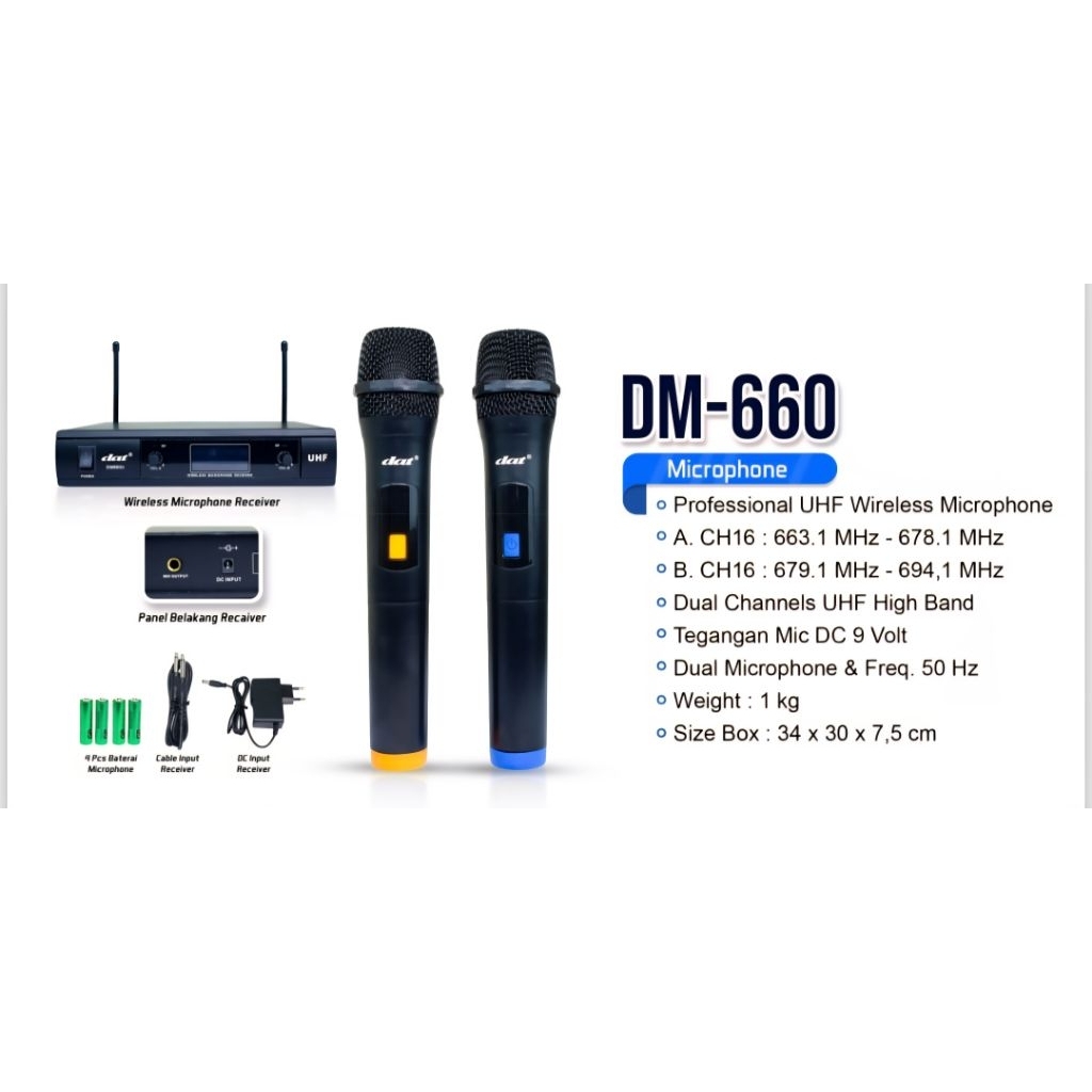 PROFESSIONAL CONFERENCE MICROPHONE DAT DM 660 DM660 MIC MIKROFON WIRELESS TANPA KABEL WITH BATTERY P
