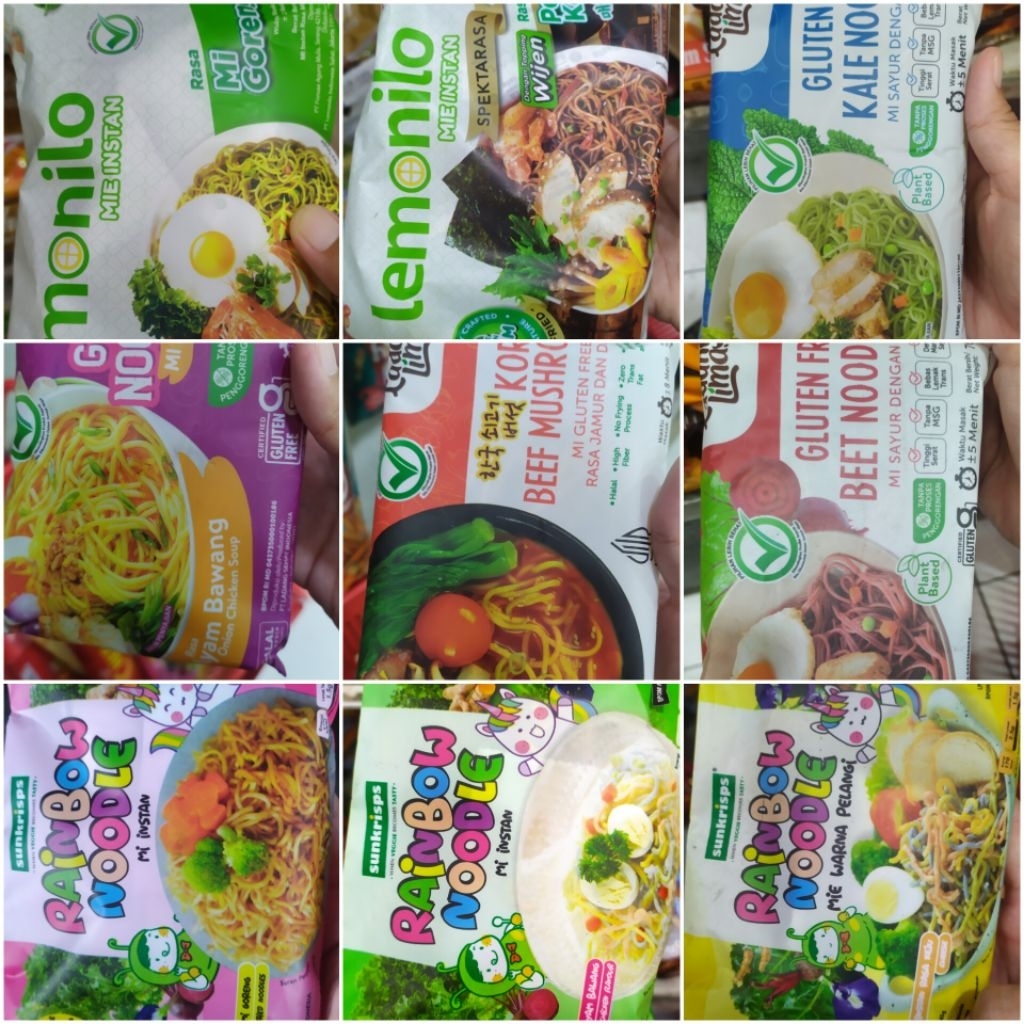 

Mi Sehat Sayuran Lemonilo, Sunkrisps, Ladang Lima (Goreng, Goreng Pedas Korea, Kuah, Kale, Beet, Keju, Ayam Bawang)