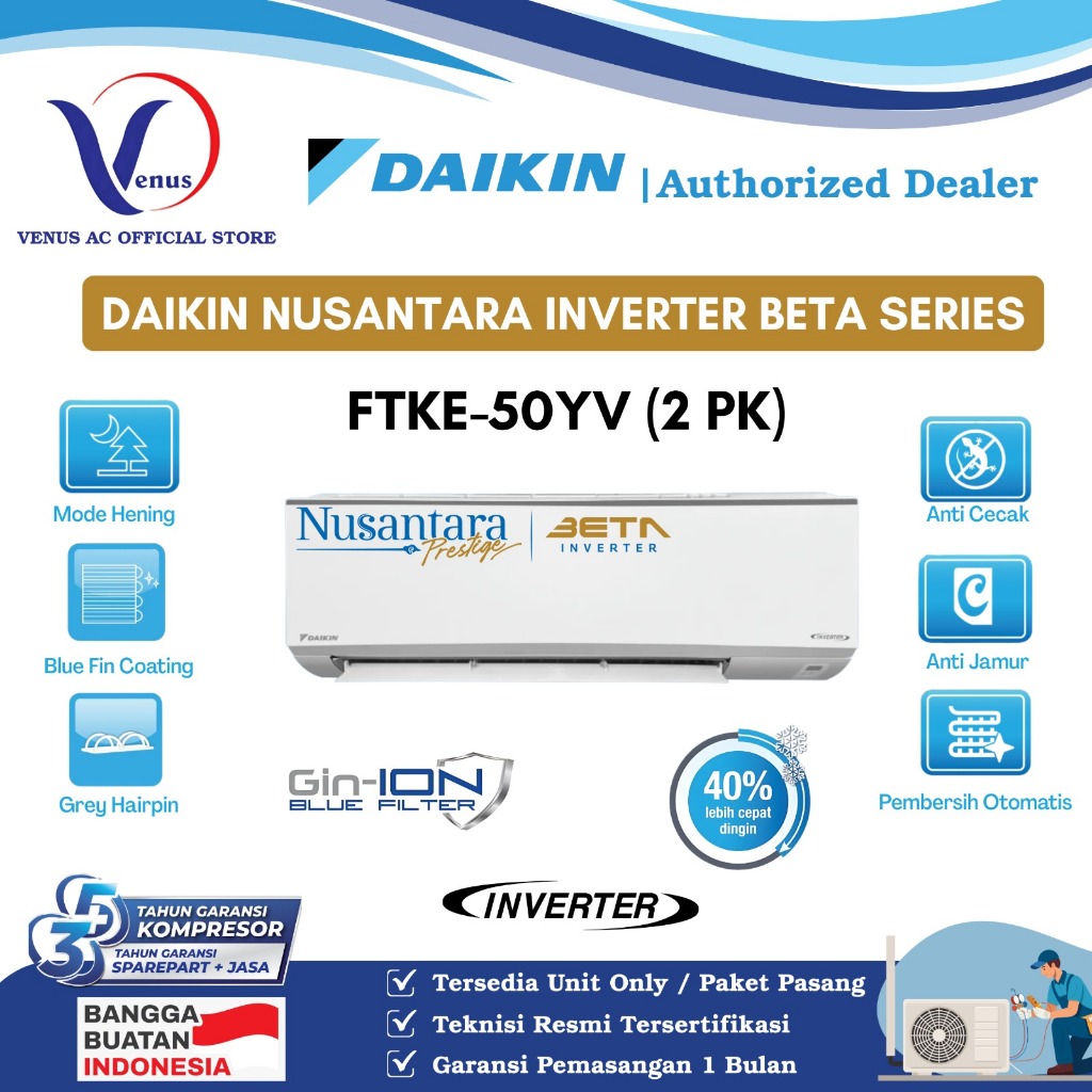 AC DAIKIN 2 PK INVERTER BETA FTKE-50YV NUSANTARA SERIES TIPE TERBARU