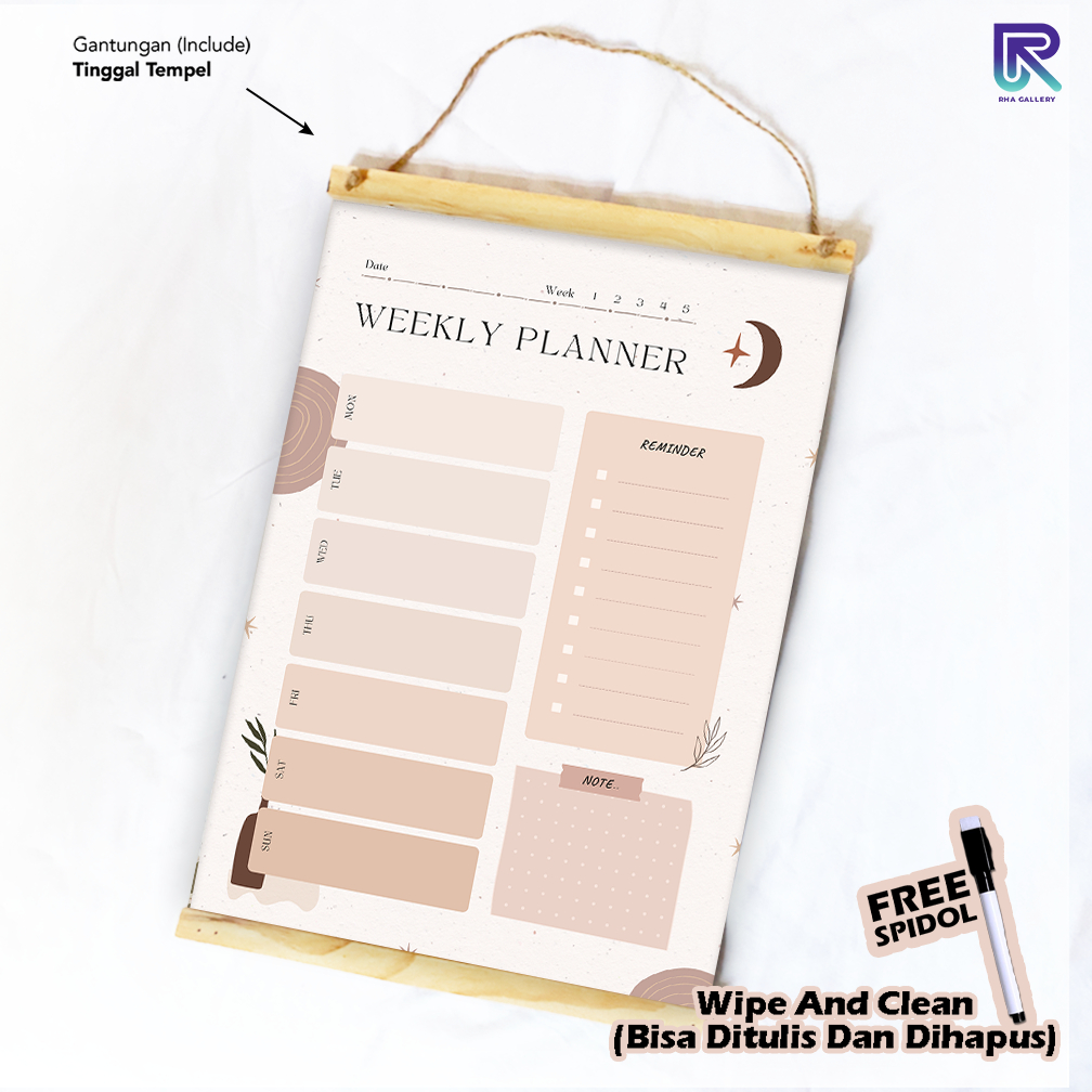 

RHA GALLERY Planner Daily / Weekly Aktivitas Harian Brown Wipe And Clean List Jadwal Tulis 32x48 CM