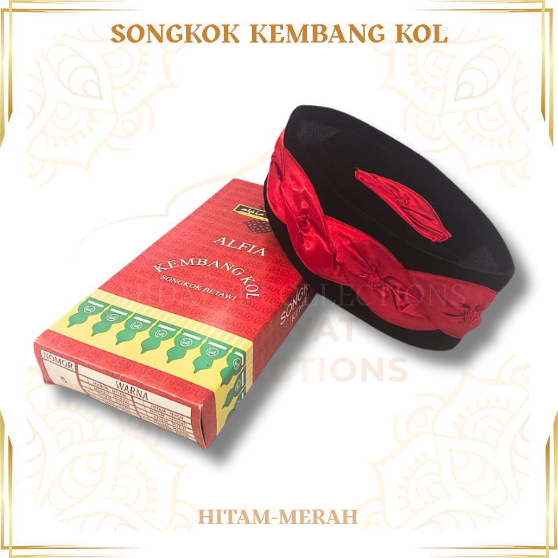 Songkok Kembang Kol Khas Betawi Peci Kembang Kol Hitam-Merah