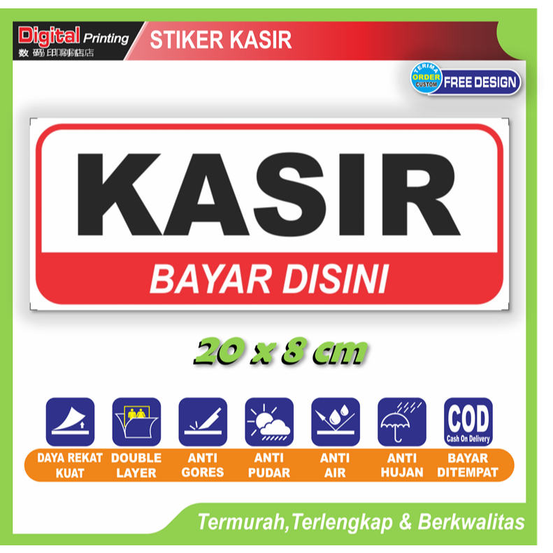 

Stiker tulisan new kasir tempat pembayaran sticker identitas bayar pembeli warung toko restoran dll