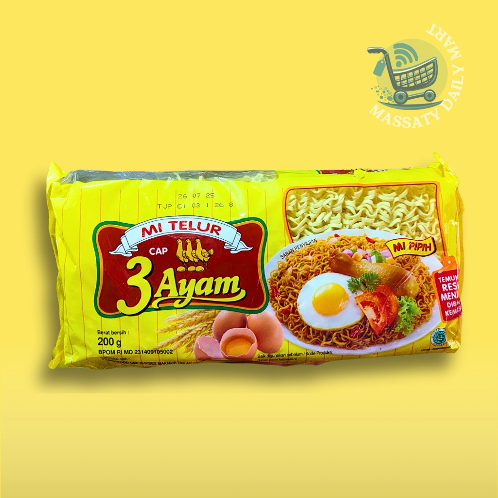 

MIE 3 AYAM 200gram MIE TELOR CAP 3 AYAM TANPA MINIMAL ORDER